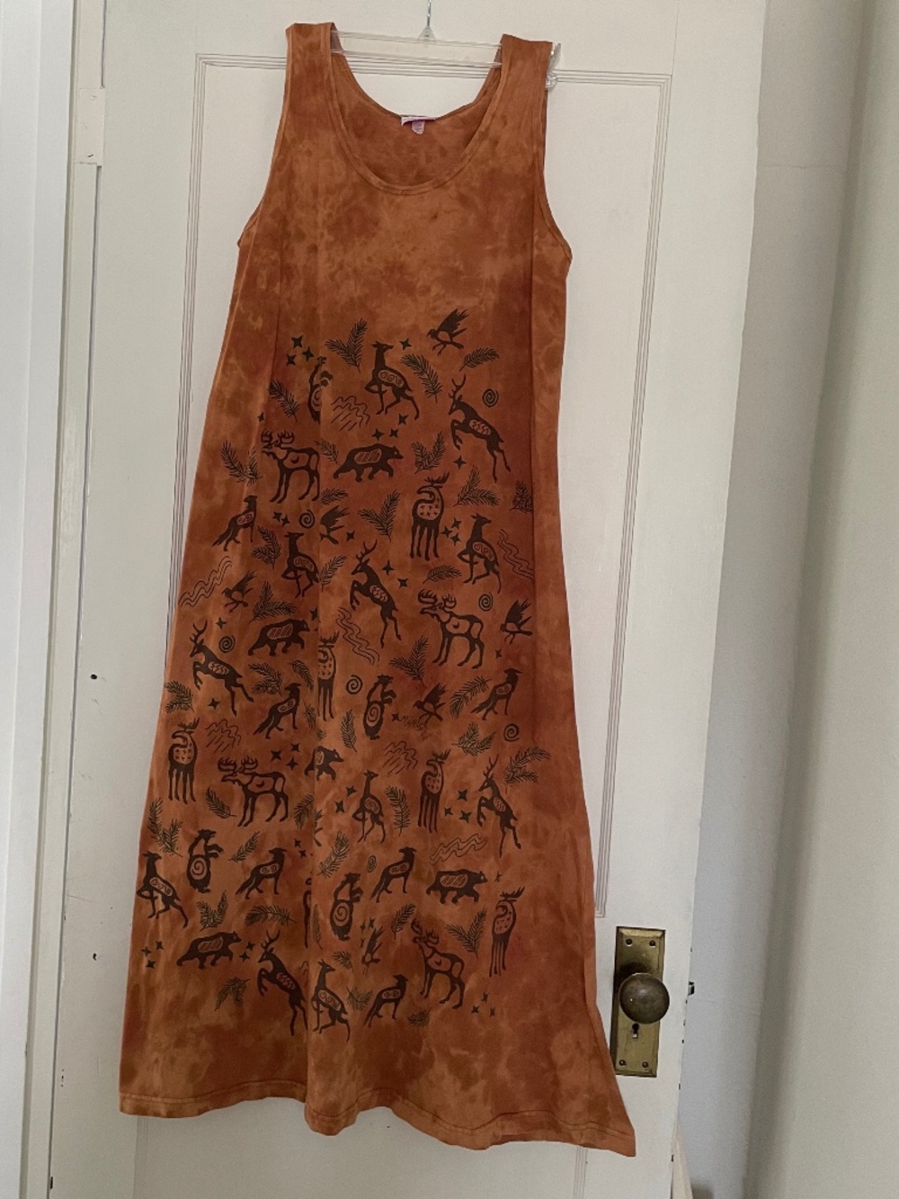 Vintage Mary Dee Fun to Wear woodland creature tie dyed maxi dress
